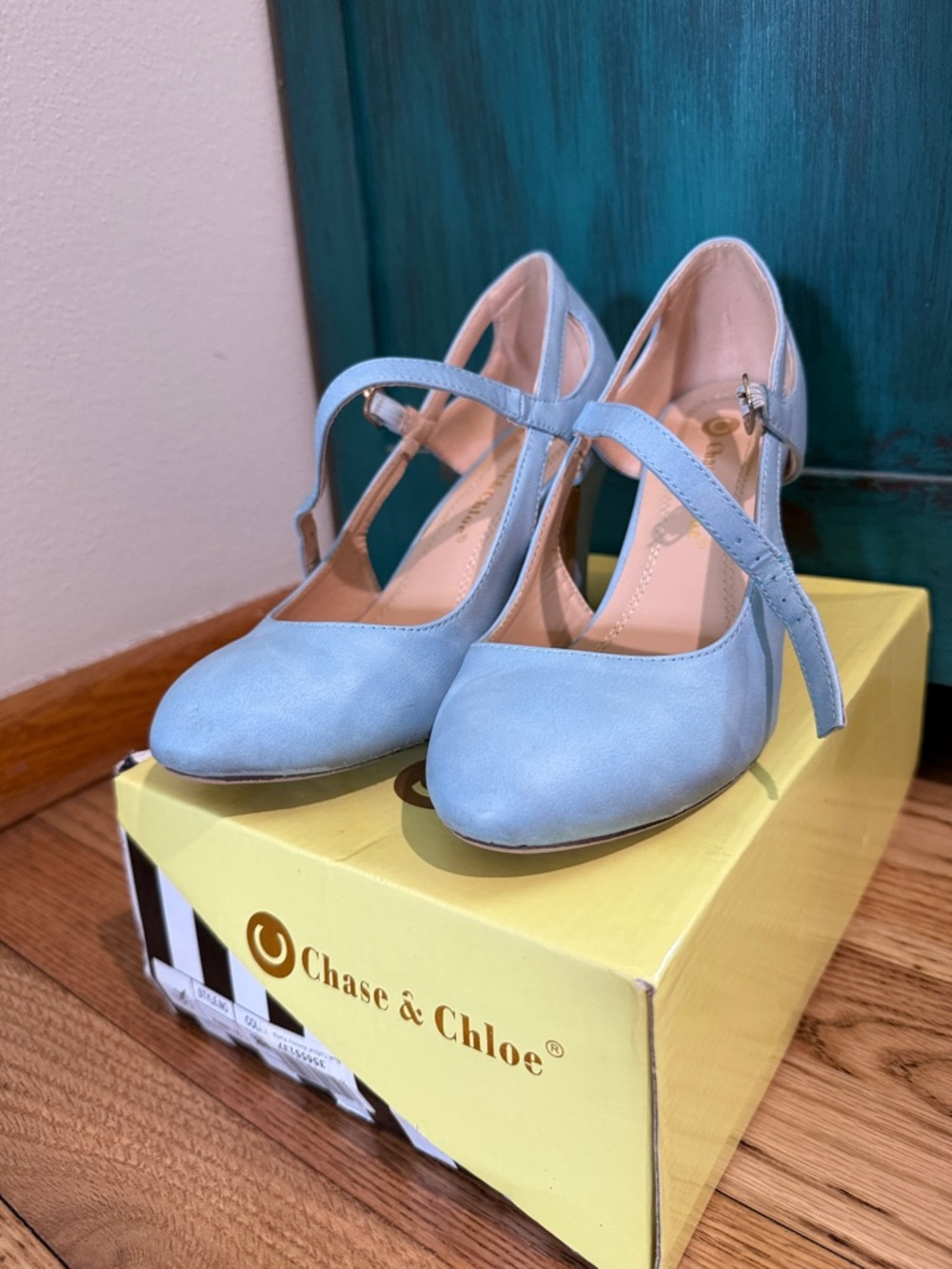 Chase + Chloe Powder Blue T-Strap Heels